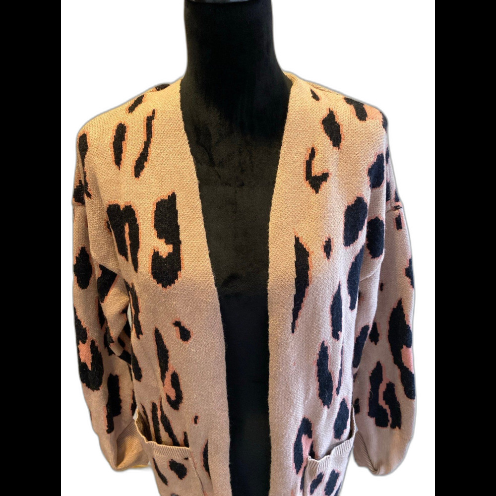 Fashion‎ Women’s Cardigan Sweater Size Small Leopard Print Open Front Pockets